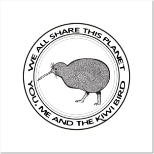 Kiwi Bird - We All Share This Planet - light colors Posters and Art